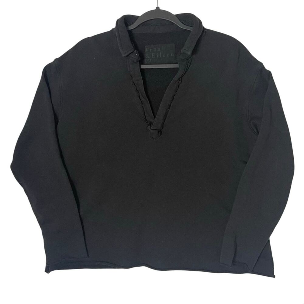 Frank & Eileen Patrick Popover Henley Black Triple Terry Large Quiet Luxury - Picture 9 of 13